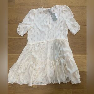 H&M flirty and feminine sheer, tiered, cream dress size 6 NWT